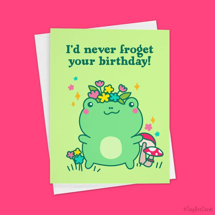 Frog Birthday Card "Never Froget Your Birthday" for wholesale by Tiny Bee Cards