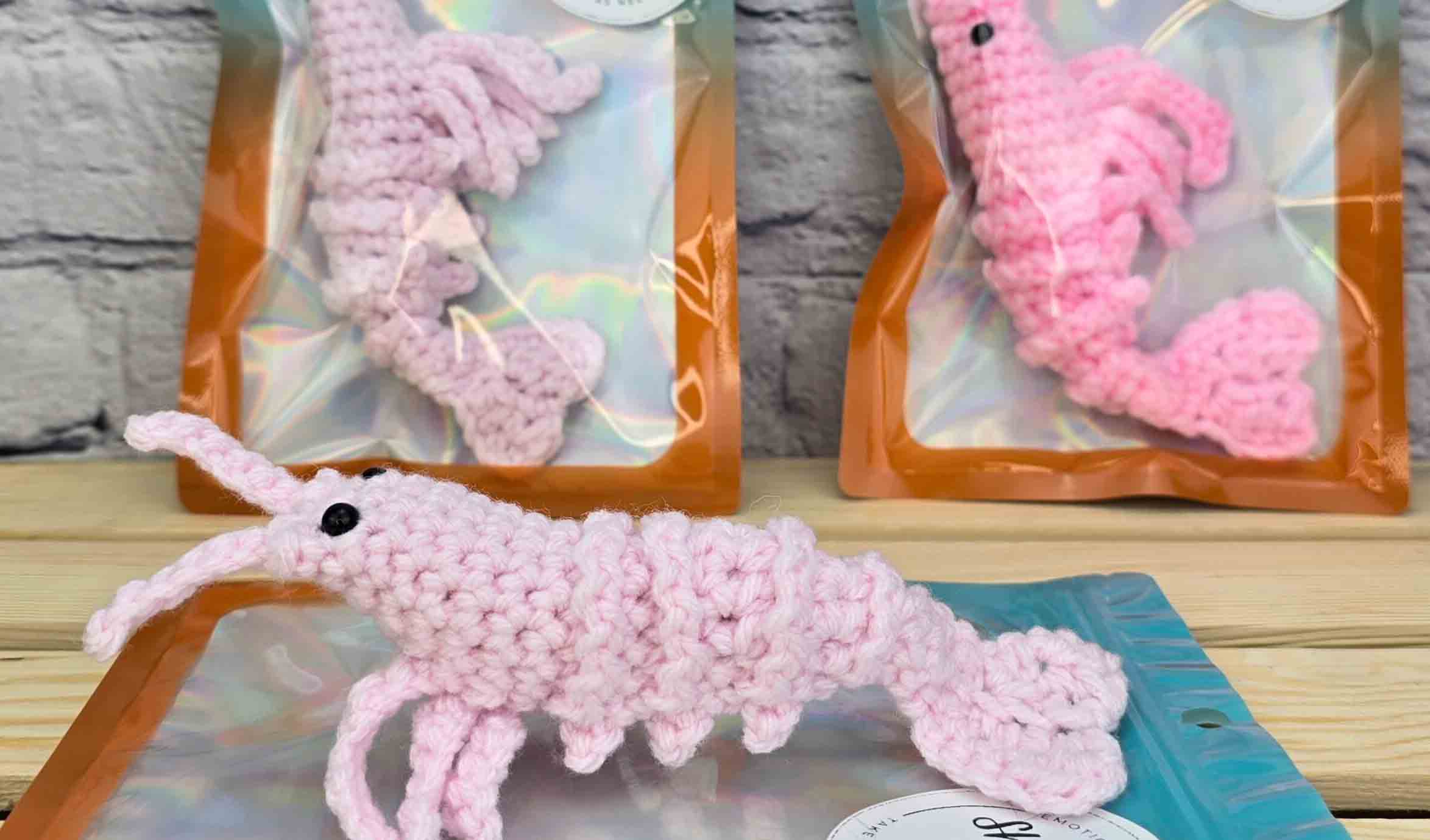 TOMOPOD LLC - Wholesale Car Decorative Charm - Women's - Crochet Cute Shrimp, Handmade Stuffed Prawn,Amigurumi Shrimp1