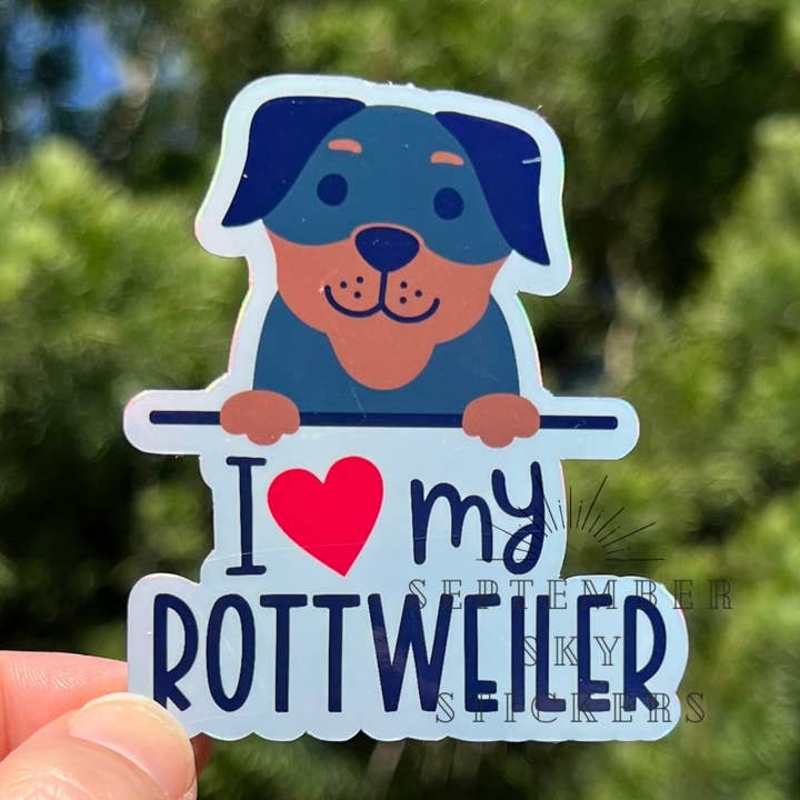 J'aime mon Rottweiler | Autocollant imperméable | Autocollant hydraulique | pour la vente par September Sky Stickers