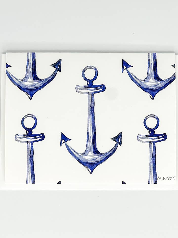 "Anchors" nautical watercolor greeting card for wholesale by Melissa Hyatt