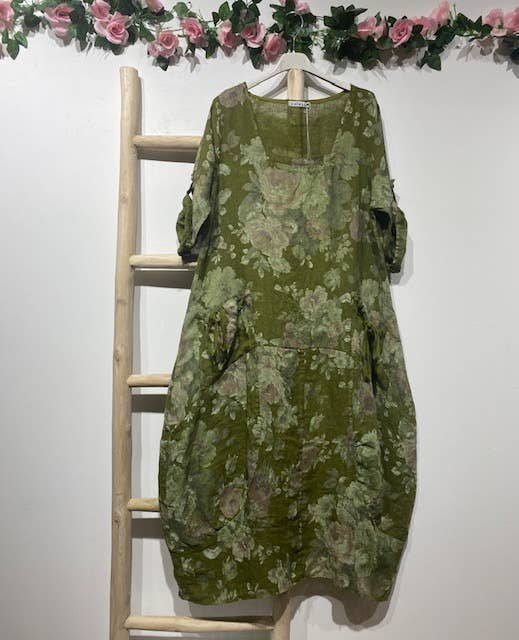 la maison des fibres naturelles – Großhandel Kleid – Damen – Leinenkleid mit floralem Muster, 100 % Leinen, Modell 679678