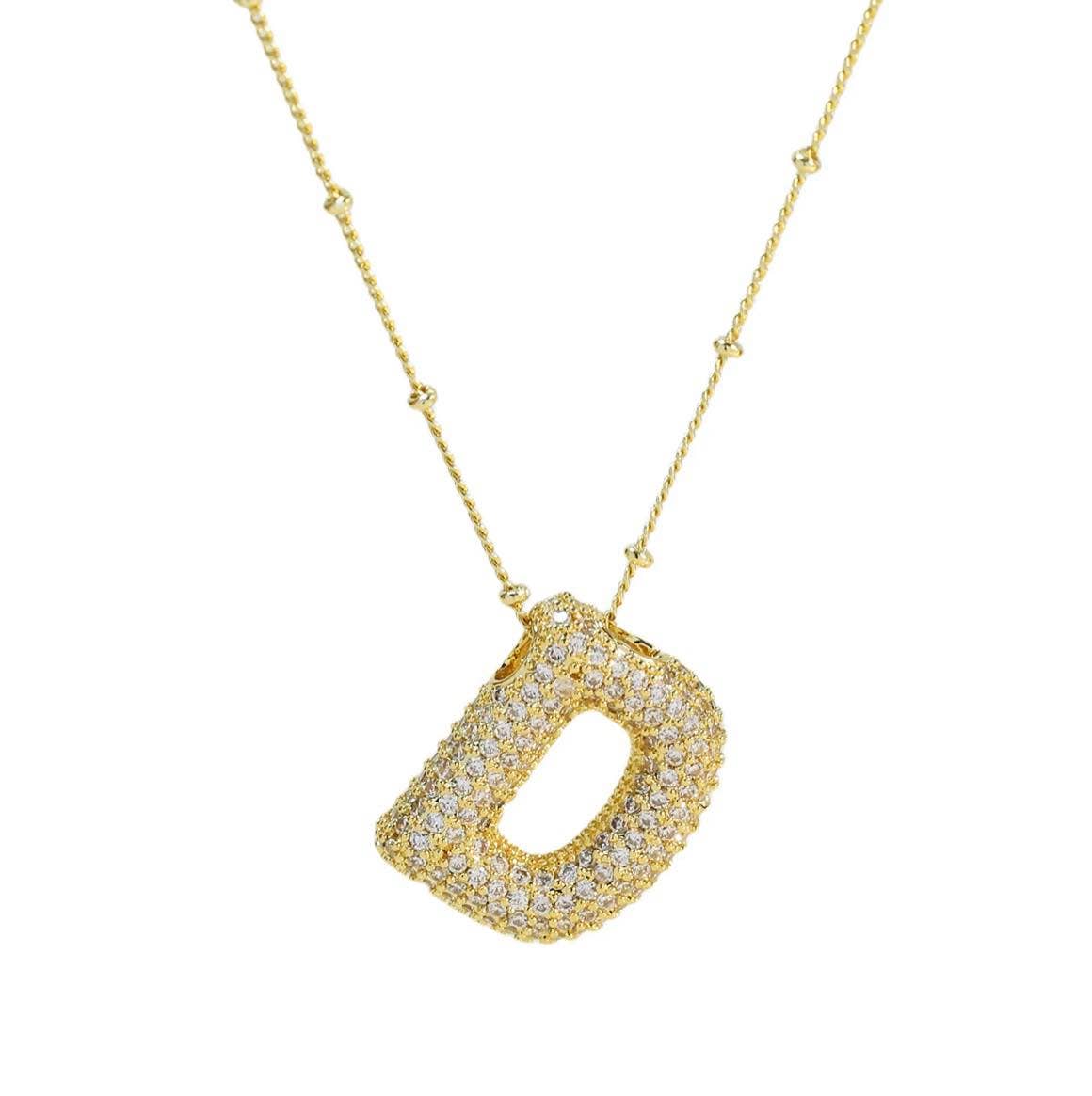 The Classy Cloth WS - Wholesale Pendant/Charm Necklace - Jeweled Cz Bubble Letter Initial Necklace - Gold RTS2