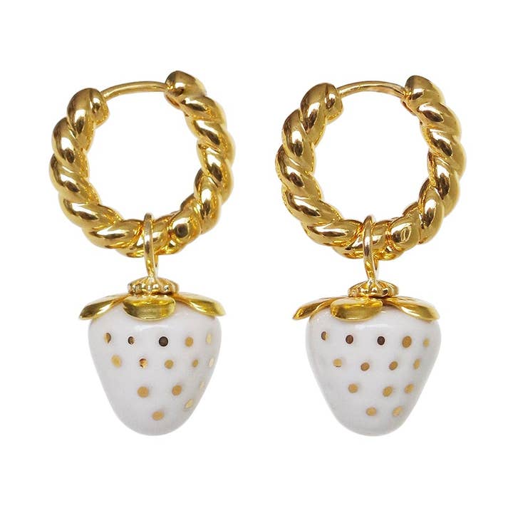 Mini-Erdbeer-Creolen aus weißem Porzellan für den Großhandel von POPORCELAIN