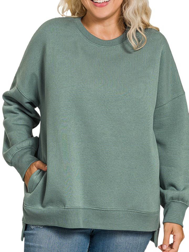 Plus Fleece Hi-low Boyfriend Sweatshirts With Pockets for wholesale by Vanilla Monkey