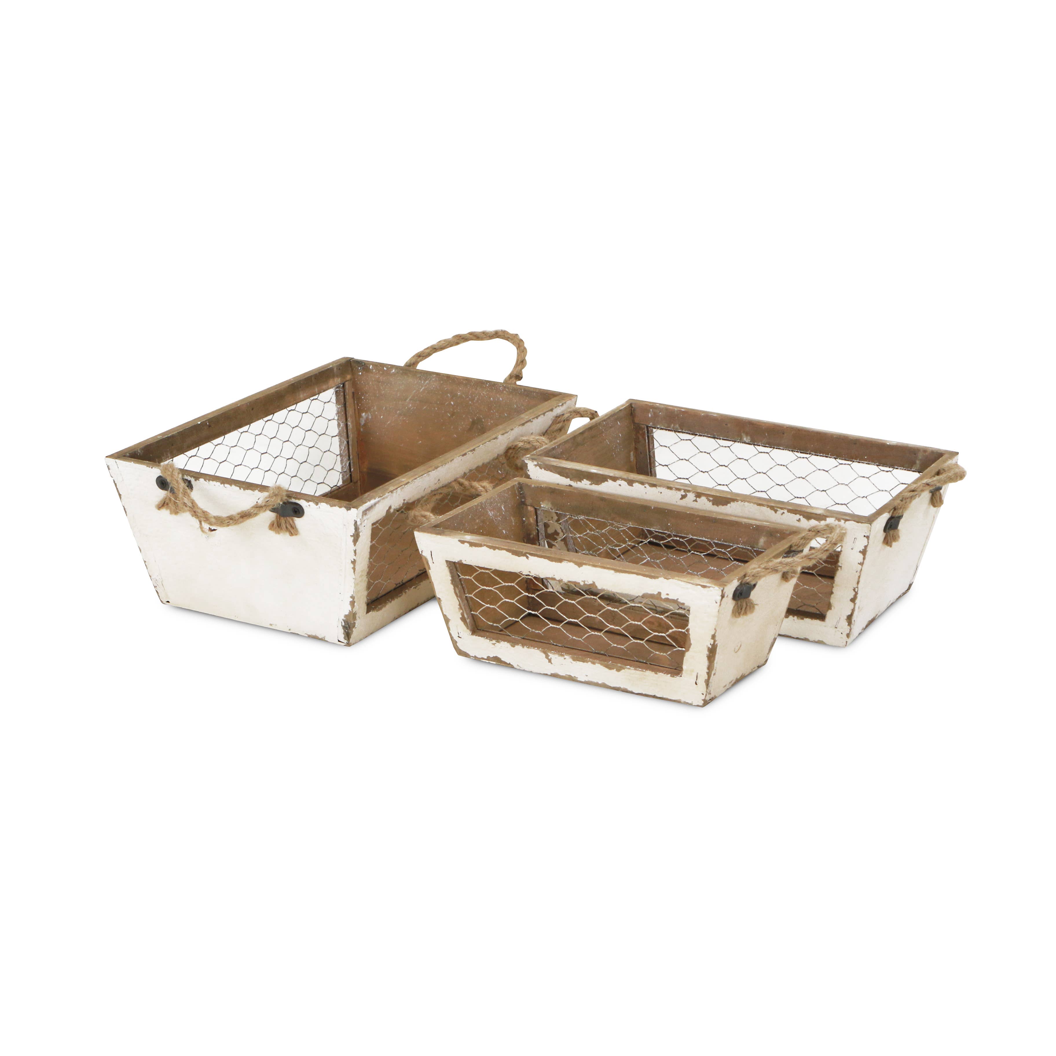 Cheungs Home Decor – wholesale Basket – Irona Set of 3 Tapered Wood & Wire Crates13
