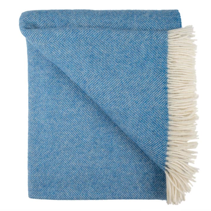 Prince of Scots - Wholesale Throw Blanket - Southampton Home Lambswool Herringbone Throw ~ Ocean Blue ~