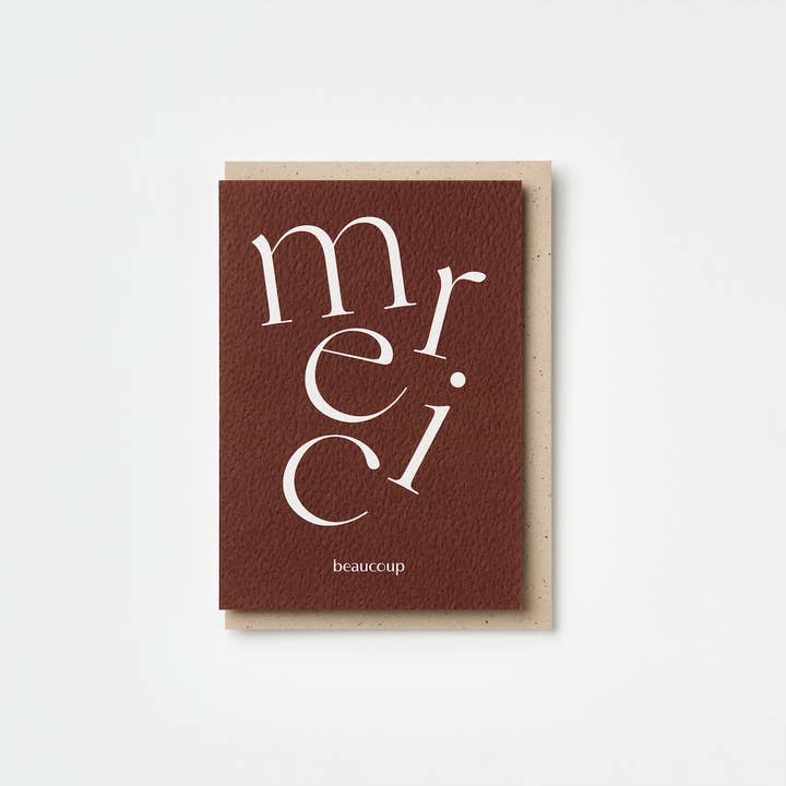 Russet Serif Type Merci Beaucoup thank you Card for wholesale by Kinshipped