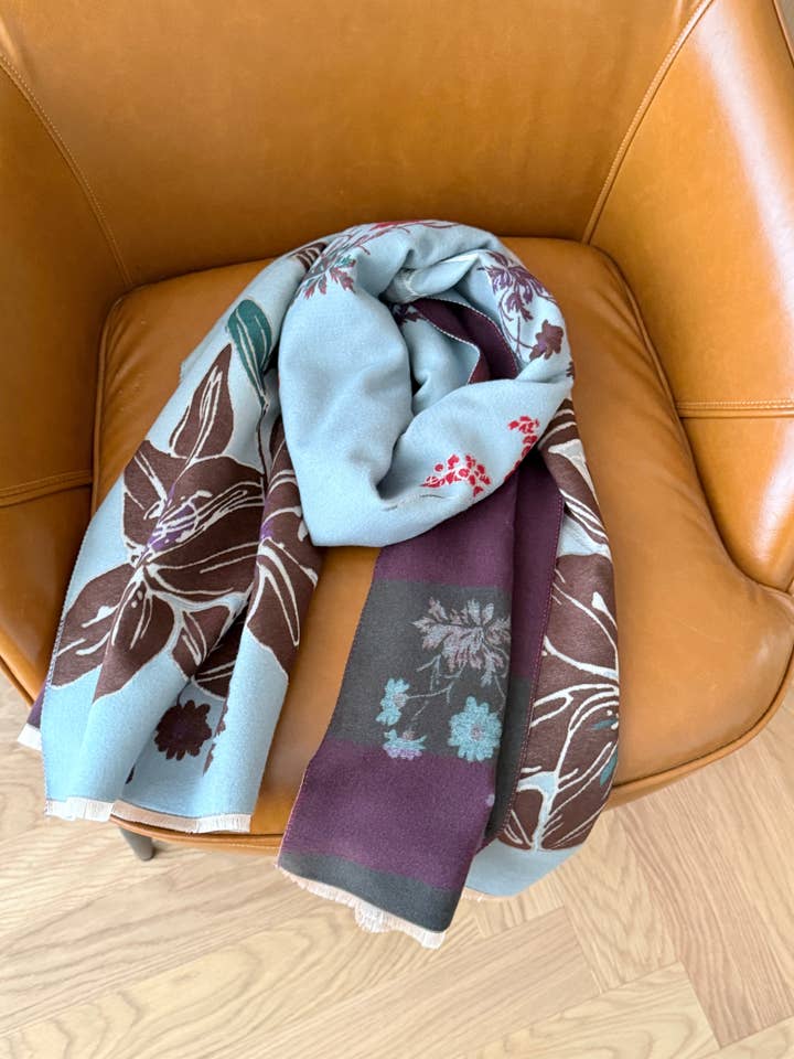 Turq / Purple Wild Lilies Reversible Wrap for wholesale by Winding River