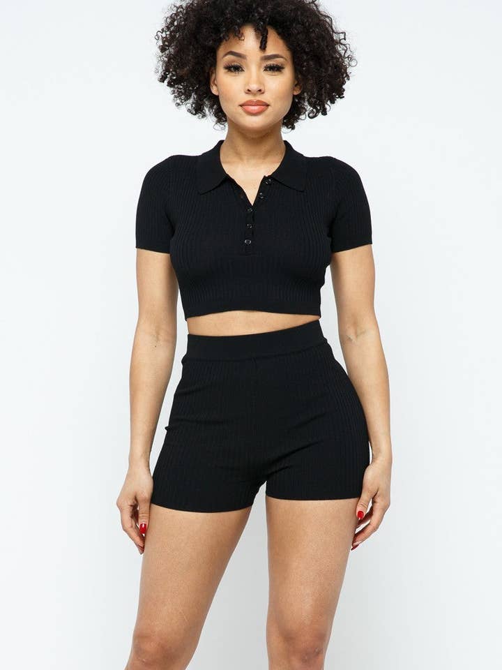 Ensemble haut court à col et short pour la vente par Fashion Quality Boutik