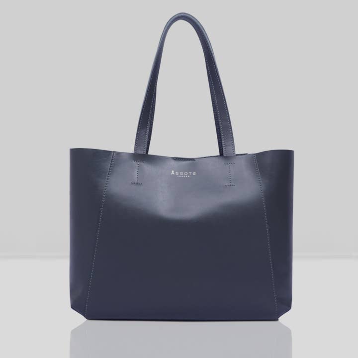 'ADELA' Navy Smooth Real Leather Unlined Designer Tote Bag for wholesale by Assots London
