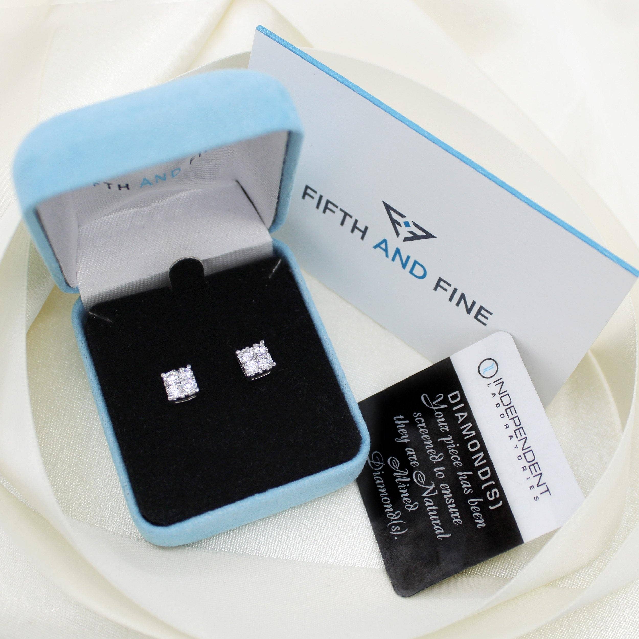Fifth and Fine - Wholesale Stud/Post Earrings - 1/4 - 1 1/2 Cttw Cushion Diamond Stud Earrings set in 925 St4