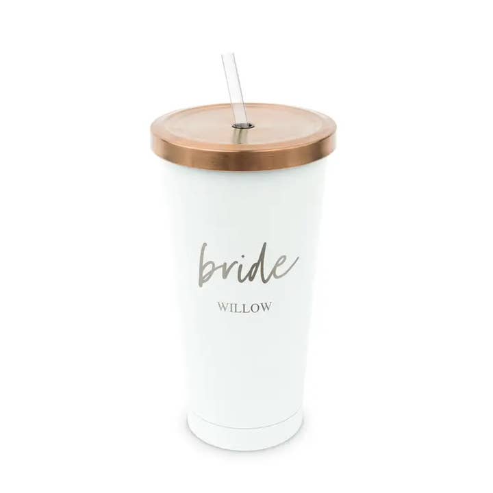Weddingstar Inc. - Wholesale Insulated Mug/Tumbler - White Metal Drink Tumbler W/ Metallic Lid - Bride1