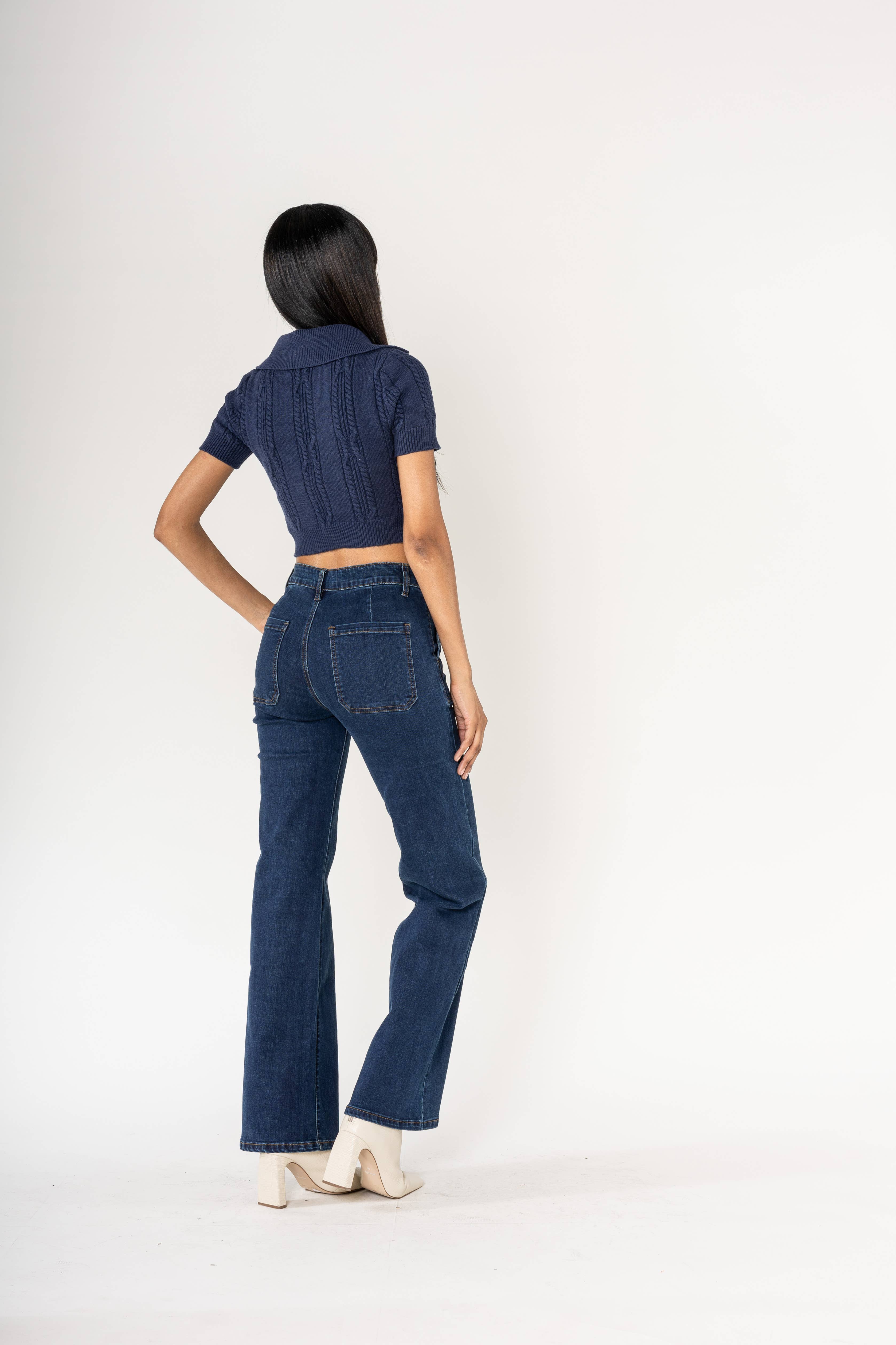 Nina Carter - Vendita all'ingrosso Jeans - Donna - Jeans svasati elasticizzati a vita alta larghi P12314