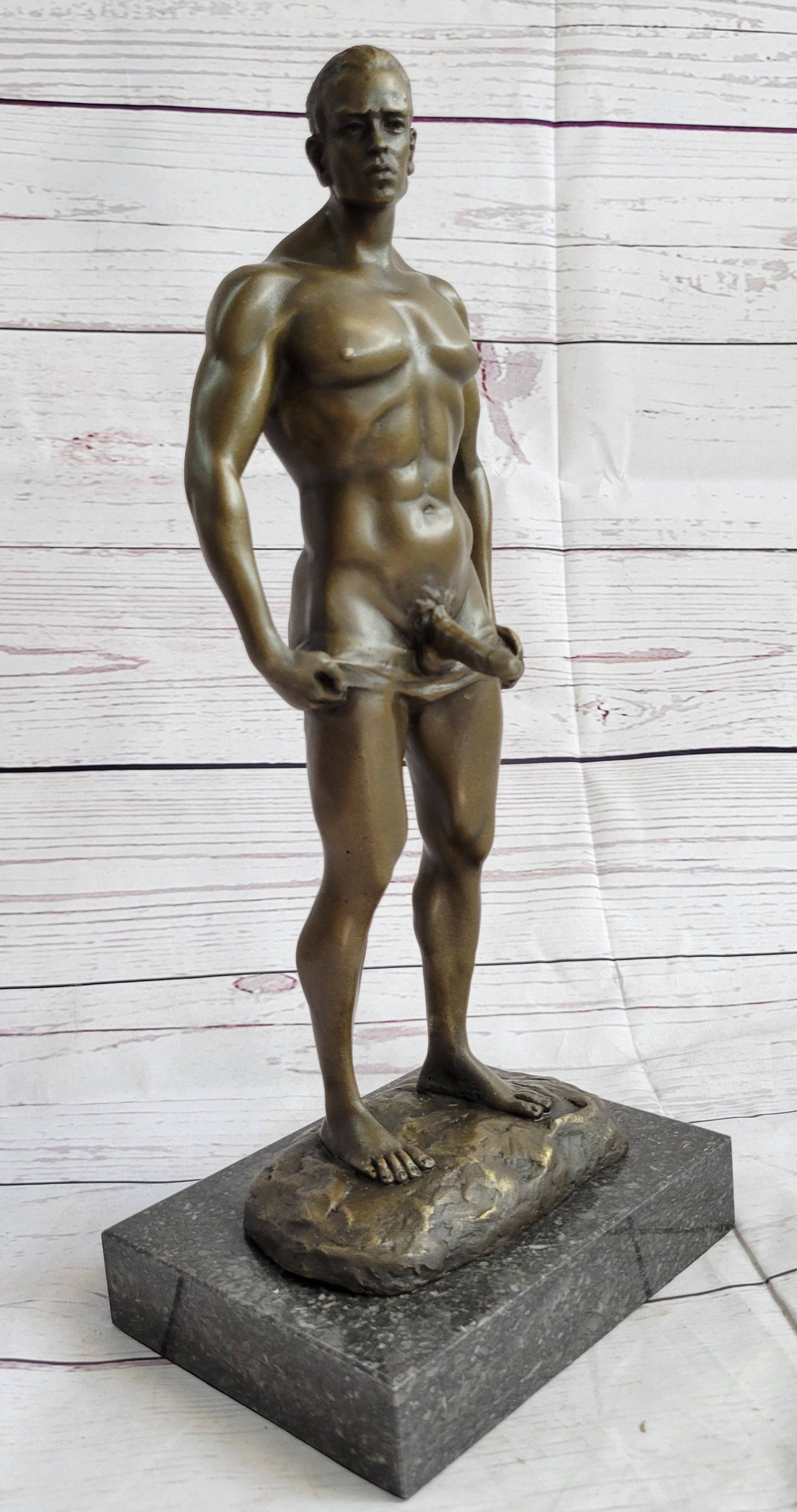 Bronzhaus - Wholesale Sculpture - Well Endowed Muscular Nude Male Figure Gay Art Bronze Statue Sculpture Mavchi 13" x 6"0