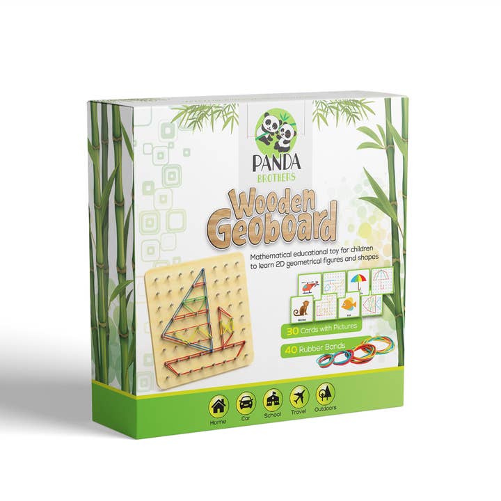 Panda Brothers - Wholesale Wood Toy - Kids - Montessori Toy for Kids - Wooden Geoboard with rubber bands