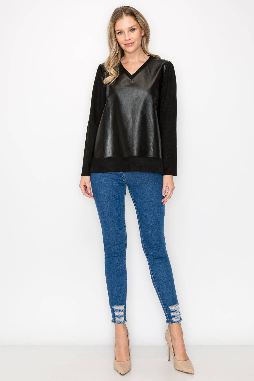 Joh Apparel – Engroshandel Bluse - Dame – Annabelle Suede Top med Læder1