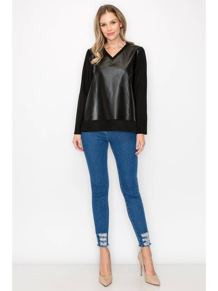 Joh Apparel - Wholesale Blouse - Women's - Annabelle Suede Top with Leather3