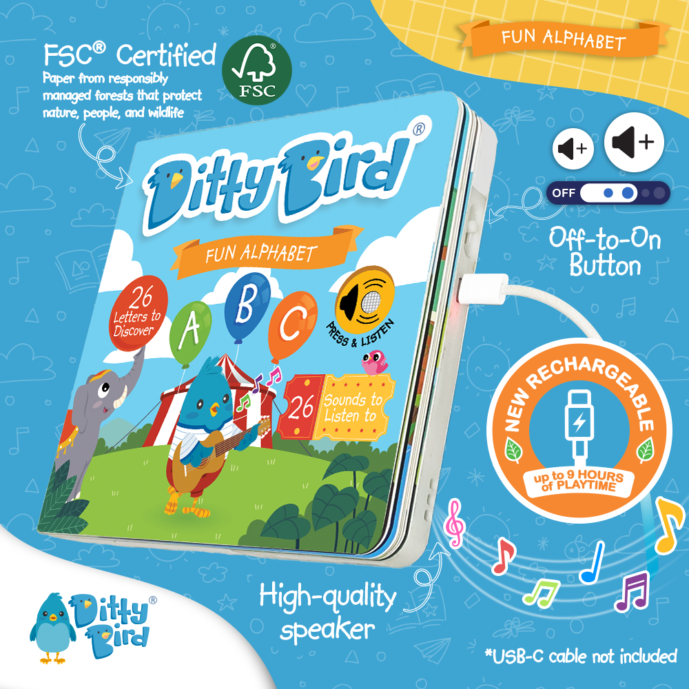 Ditty Bird - Wholesale Baby & Toddler Book (0-2) - Fun Alphabet | ABC Song | Ditty Bird Baby Sound Book USB-C3