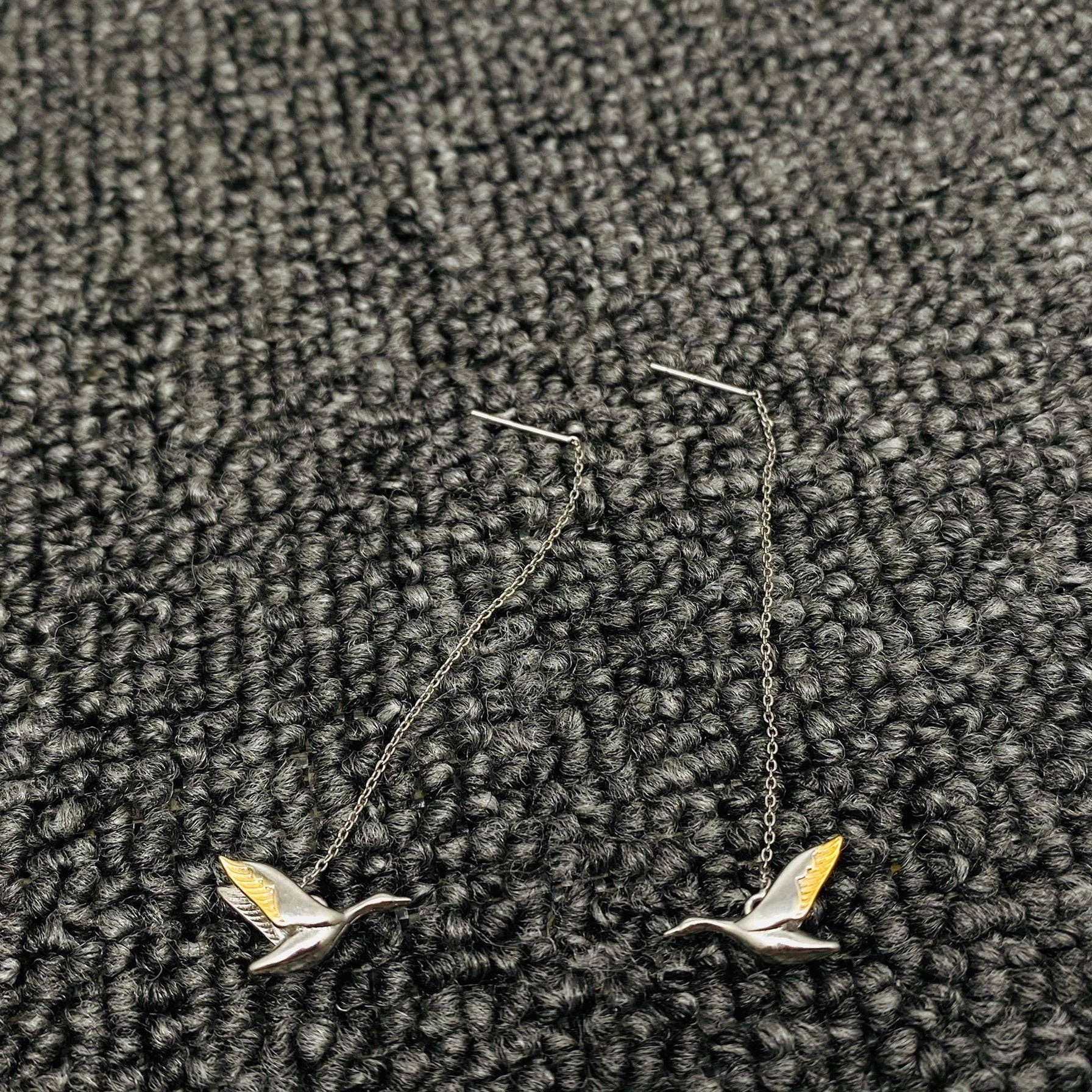 Mio Queena - Wholesale Dangle Earrings - Silver Plated Flying Wild Goose Creative Bird Dangle Earrings4