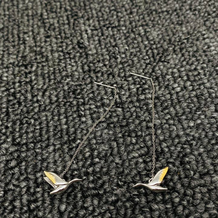 Mio Queena - Wholesale Dangle Earrings - Silver Plated Flying Wild Goose Creative Bird Dangle Earrings4