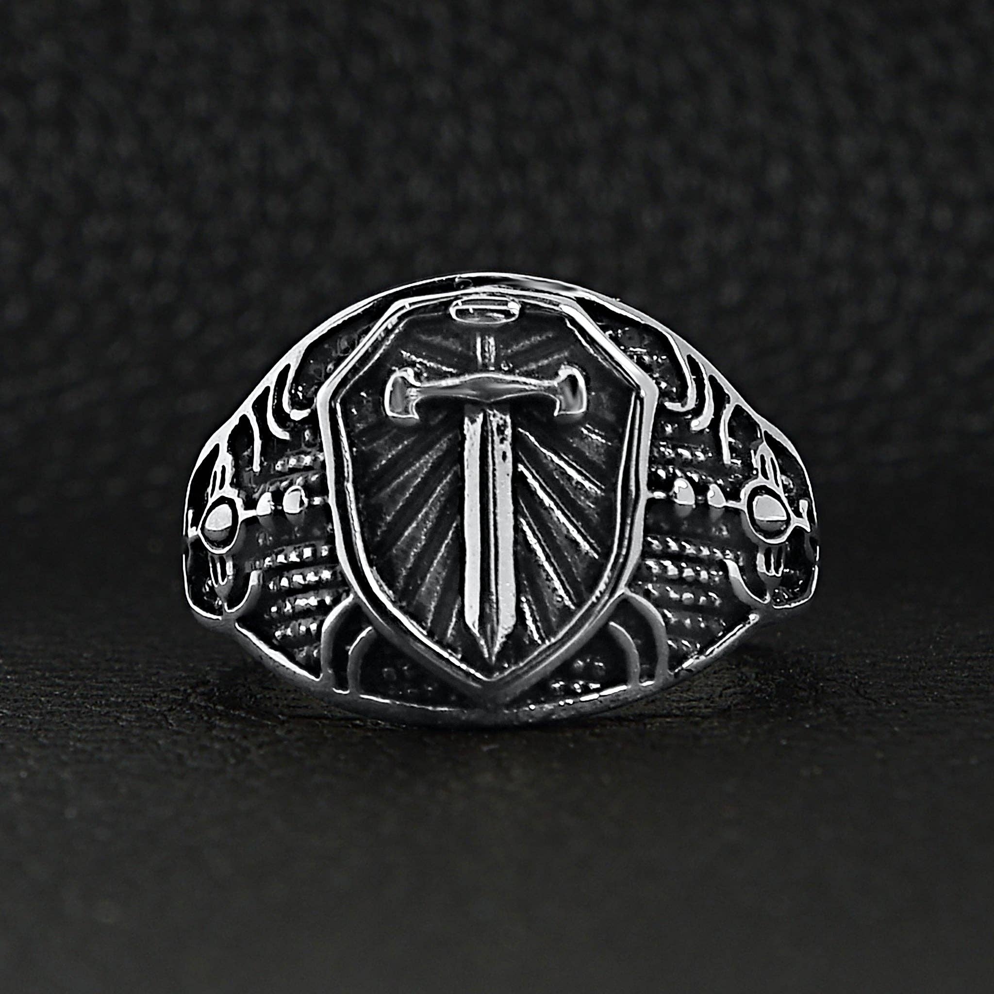 WJW - Wholesale Signet Ring - Stainless Steel Medieval Sword and Shield Signet Ring2