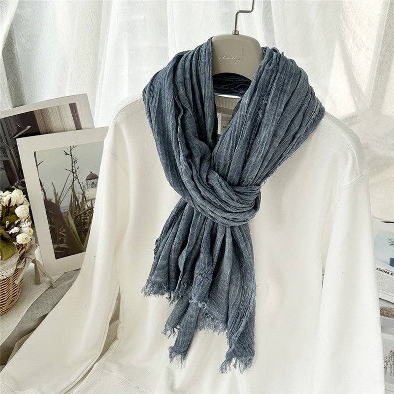 MoodGold - Wholesale Scarf - Women's - Natural Wrinkle Cotton Blend Solid Color Scarf2