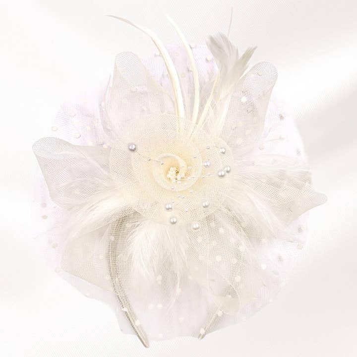 Sensibling Corp. – wholesale Fascinator hat – Women's – Pearl Stamen Flower Feather Veil Fascinator / Headband