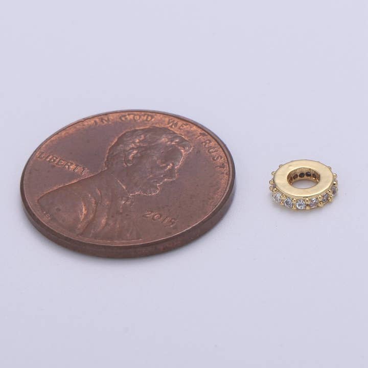 Aim Eternal - Wholesale Individual Charm/Pendant - 6MM 14K Gold Filled CZ Micro Pave Round Wheel Spacer Beads, Cubic Zirconia Rondelle Spacer Bead for Bracelet Necklace B-6932