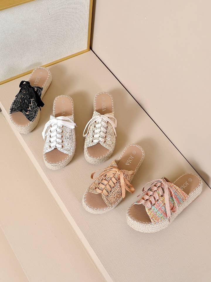 Joia Paris - Wholesale Sandals - Women's - Lace-up woven platform espadrille sandals H8-8867