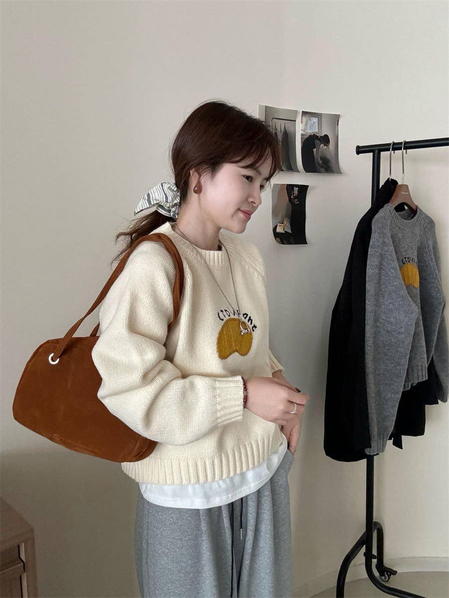 Marayn - Wholesale Knit Sweater - Women's - Cute Korean Style Cartoon Letter Knit Sweater5