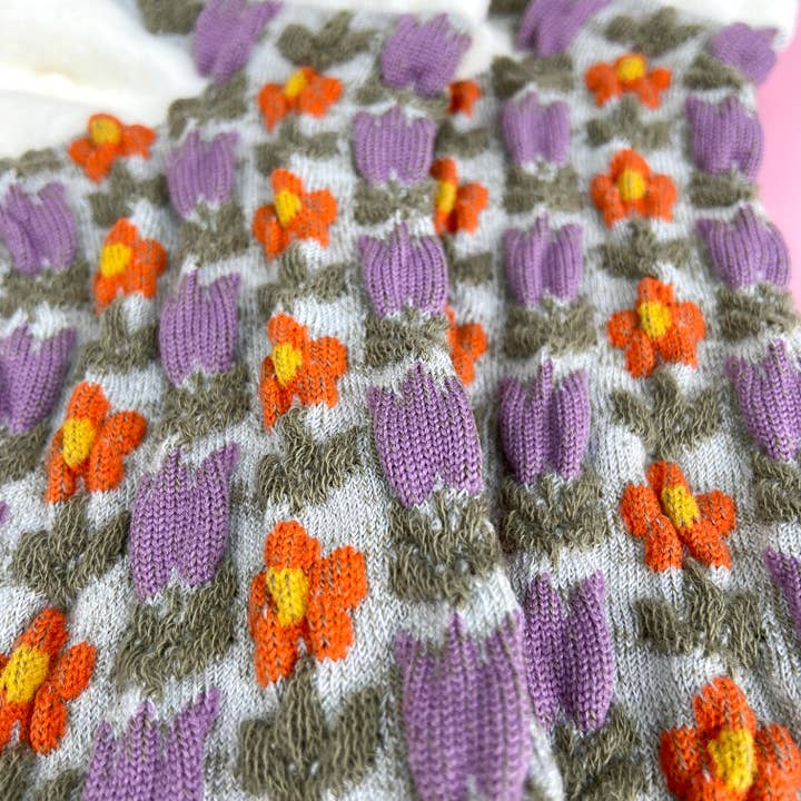 mildstyles – wholesale Strumpor - Dam – Lila Vit Retro Court Style Blommiga Spetsstrumpor2