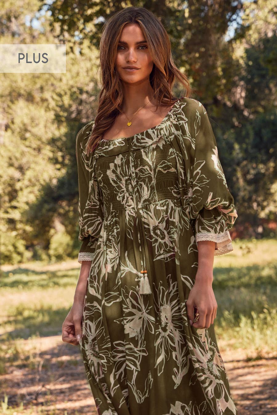 Oddi - Vendita all'ingrosso Vestito - Donna - Abito midi in rayon stropicciato con stampa floreale Plus5