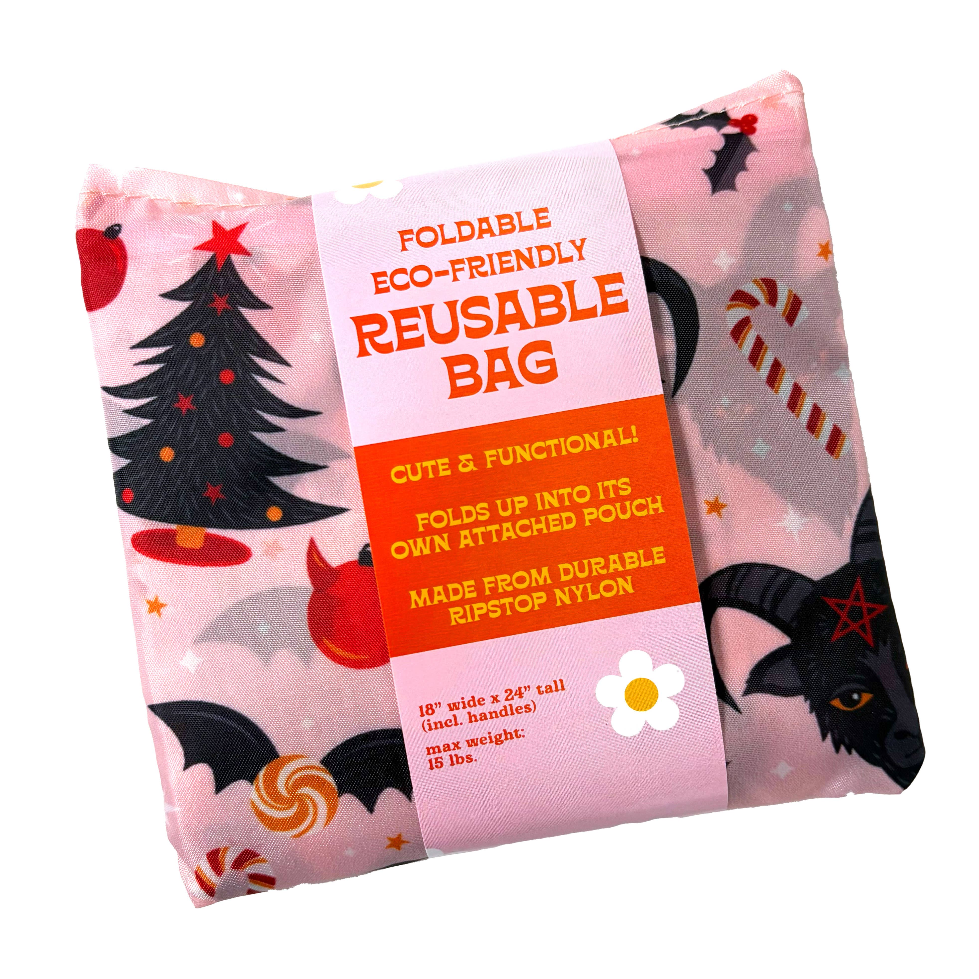 Krystan Saint Cat - Wholesale Grocery/Shopping Bag - Black Phillip Satanic Christmas Fold-Up Reusable Grocery Bag1