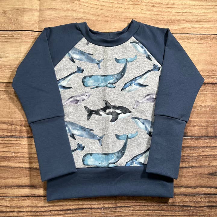 Busy Little Stitches - Wholesale Knit Sweater - Kids - Whales Heathered Grow With Me Sweater