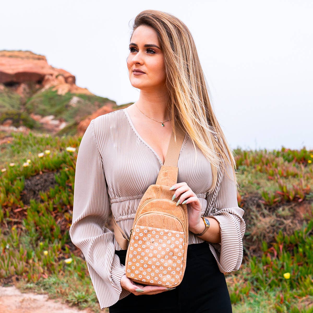 Meninas Bonitas Cork - Venta al por mayor Bandolera - Mujer - Bolso bandolera de tres compartimentos para mujer Natural BAG-22966