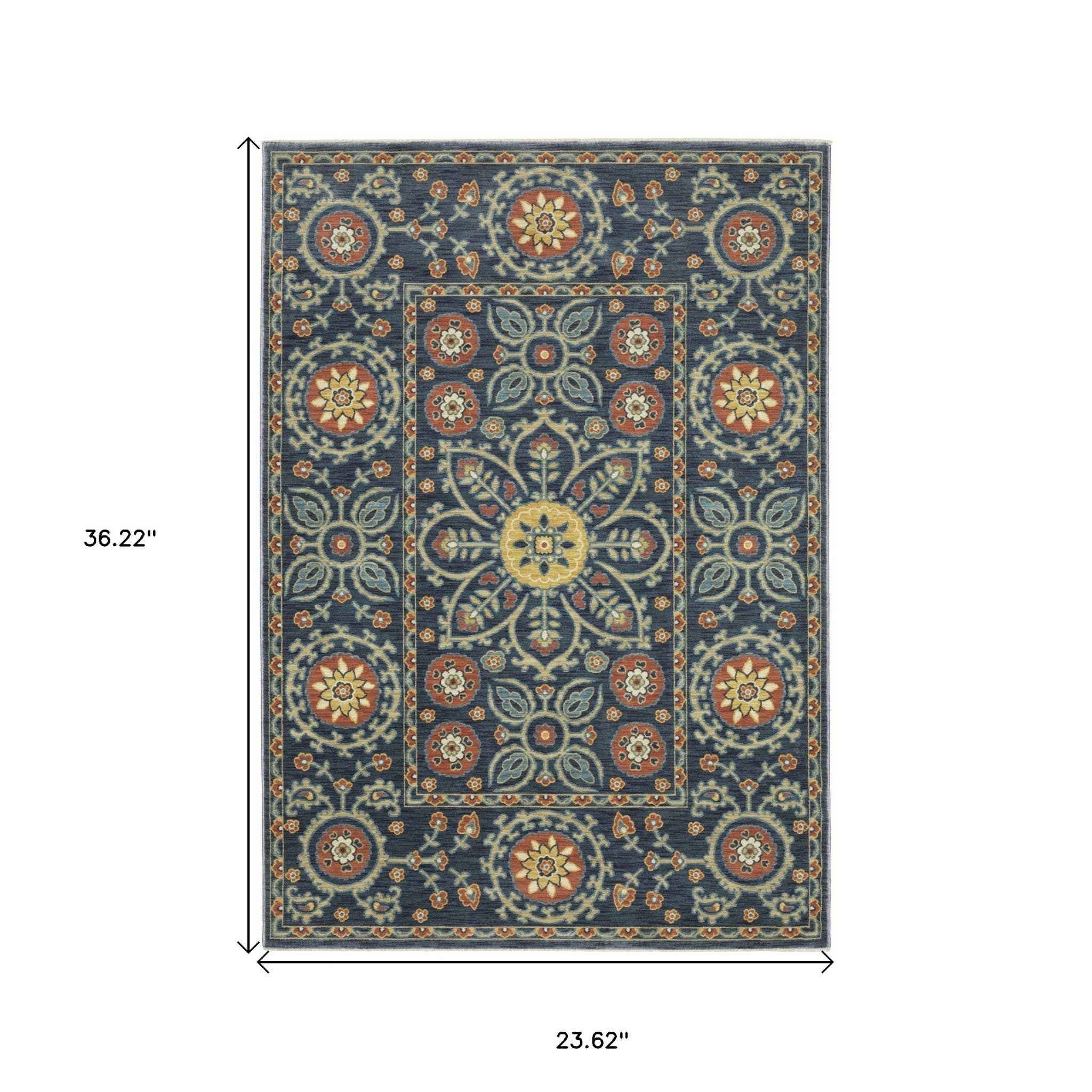 HomeRoots - Wholesale Area Rug - 2' X 3' Blue And Rust Medallion Area Rug With Fringe2