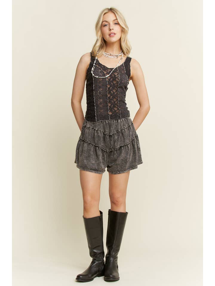 J.Her - Wholesale Shorts - Women's - MineralWashed Ruffle mini shorts HP58503