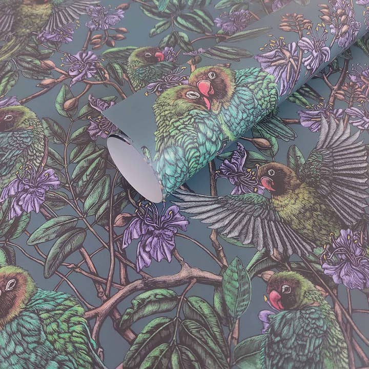 Papel de regalo plano Love Birds para venta al por mayor de Rachel Meehan, pictures and words...