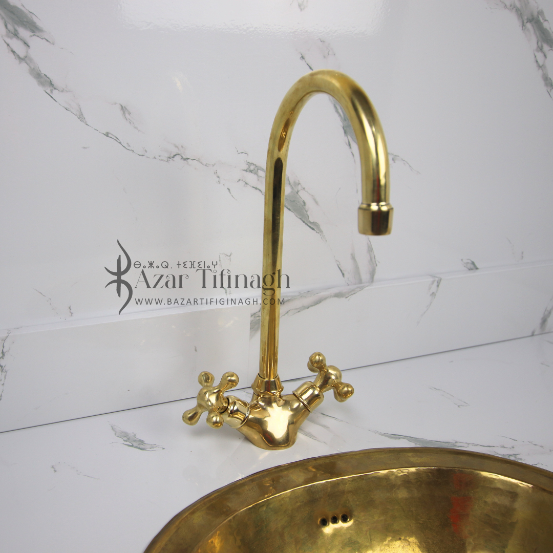 bazarifinagh - Wholesale Sculpture - Unlacquered brass bathroom faucet made by Moroccan artisan2