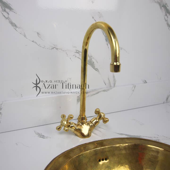 bazarifinagh - Wholesale Sculpture - Unlacquered brass bathroom faucet made by Moroccan artisan2