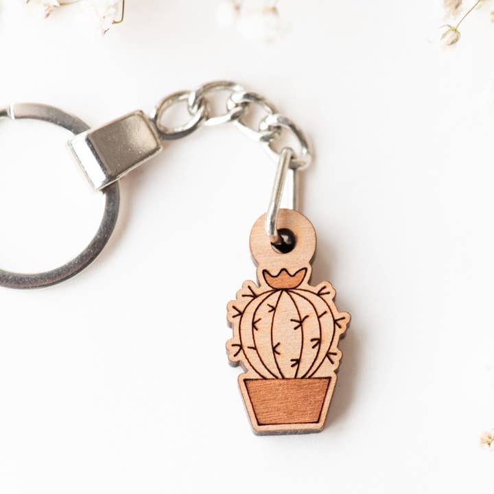 Cactus Cherry Wood Keyring - KO24016 for wholesale by Robin Valley