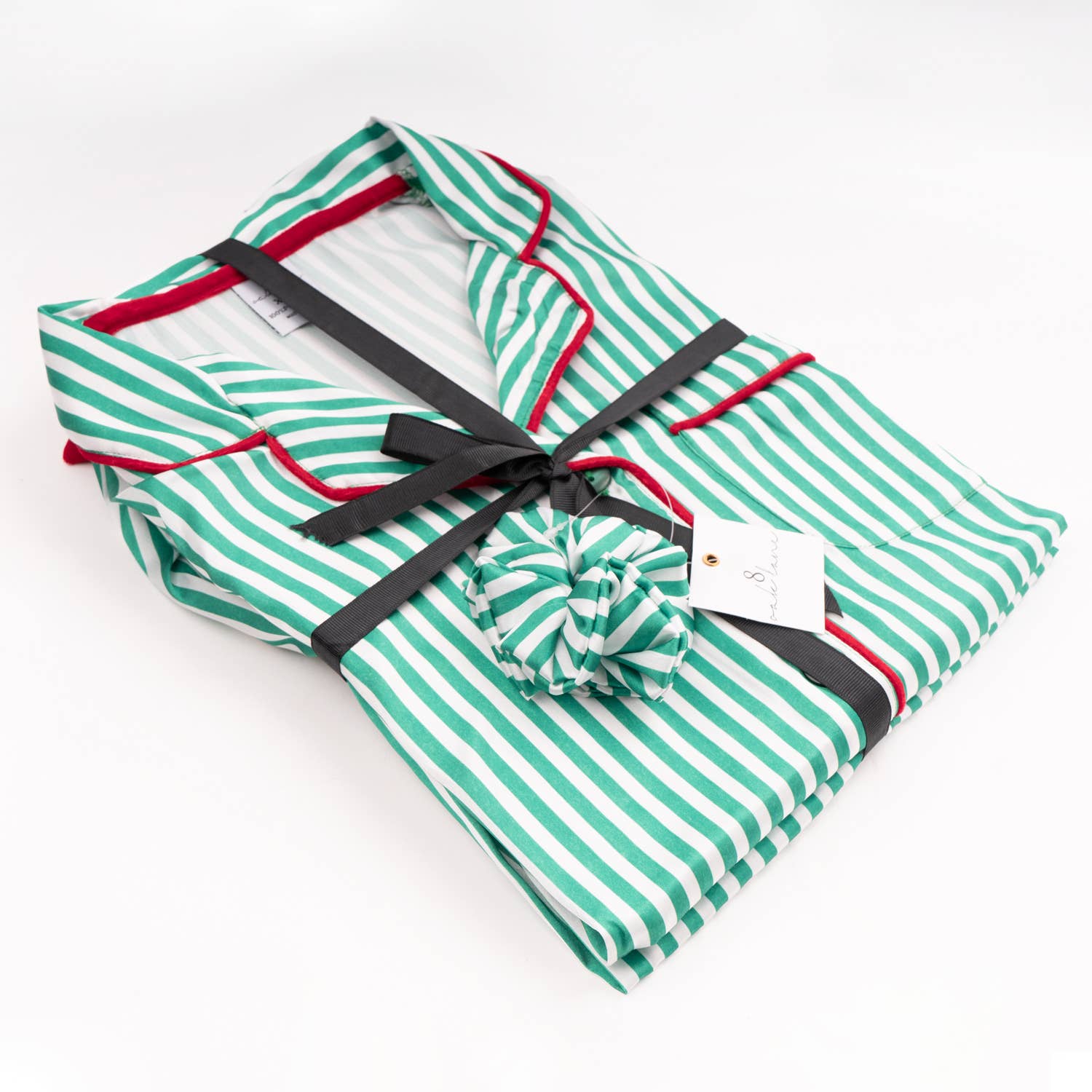 8 Oak Lane - Wholesale Sleepwear Set - Women's - Green Stripe Satin Pant PJ Set5