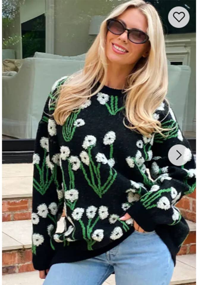 Weißer Oversize-Pullover aus Wollmischung mit mehrfarbigem Blumenmuster für den Großhandel von CY FASHION. LONDON