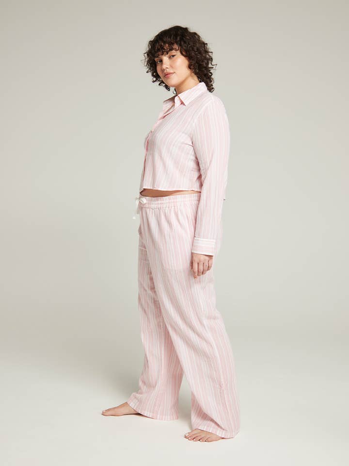 Nudea – Camisa com botões no colarinho – Mulher por atacado – A Camisa Cortada - Fondant Pink Stripe2