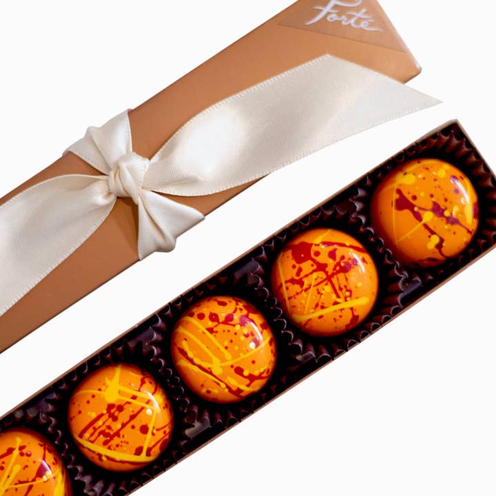 SEASONAL 5 piece box of Passion Fruit Truffles (Case of 6) for wholesale by Forte Chocolate