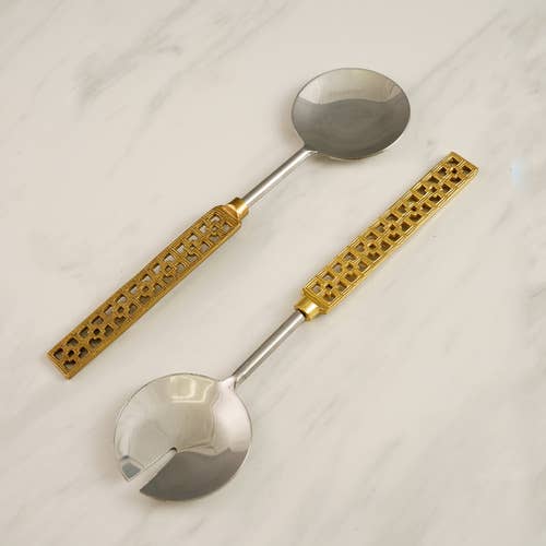 Gold Cut-Out Handle & Stainless Steel Salad Servers,Set of 2 for wholesale by India Handicrafts Inc