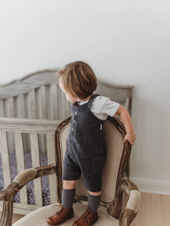 L'ovedbaby - Wholesale Overalls - Baby - Organic Cuffed Muslin Overall in Chia Seed