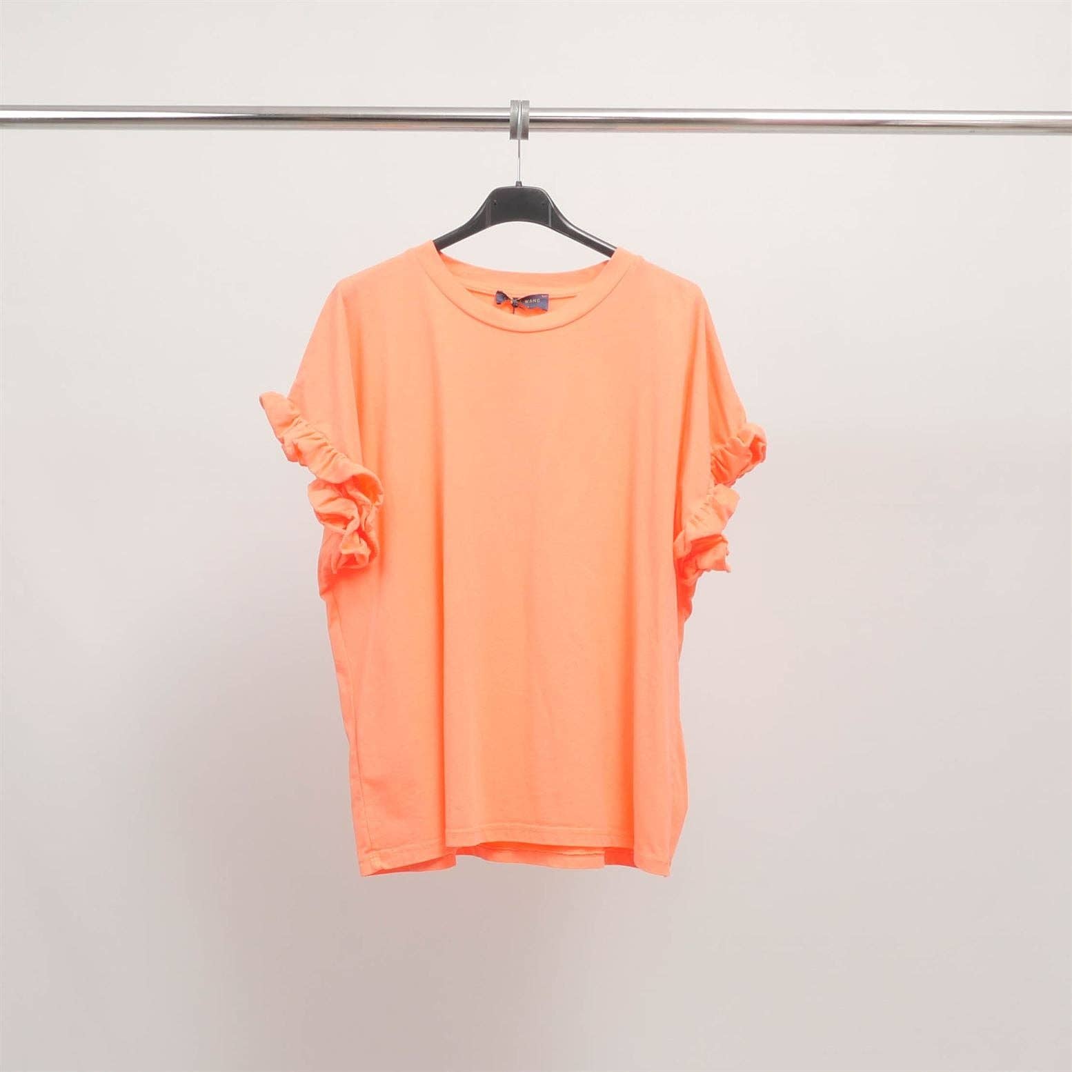 Cecile Wang - Wholesale T-Shirt - Women's - Ruffled sleeve stretch cotton T-shirt CM544490