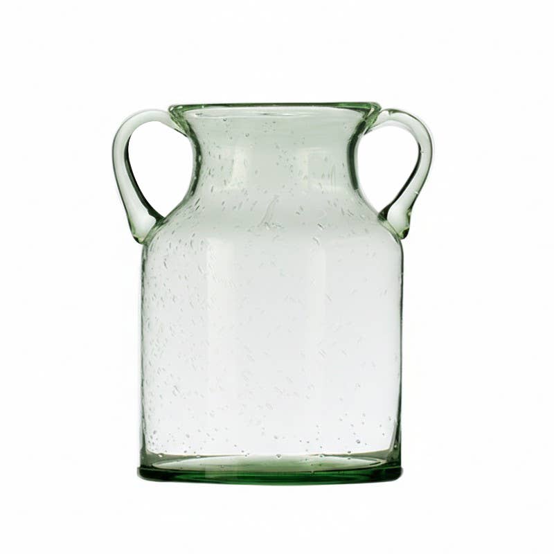 Noah Decoration – wholesale Vase – Farmhouse Dual-Handled Blue/Green Tint Glass Vases1
