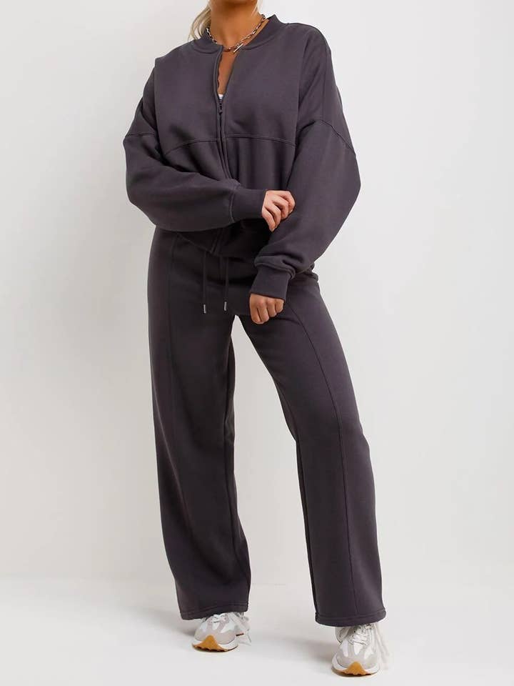 justyouroutfit - Wholesale Lounge Set - Women's - BOMBER SWEATSHIRT WITH STRAIGHT-LEG JOGGER